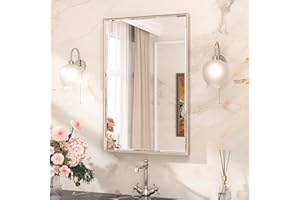 TETOTE Brushed Nickel Bathroom Mirror 24 x 36 Inch Beveled Frame Vanity Mirror, Tempered Glass, Shatterproof, for Modern Bedr
