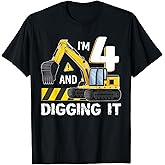 Kids I'm 4 Digging It Excavator Construction 4th Birthday T-Shirt