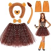 Dreamtop 7 PCS Lion Costume Kits Includes Lion Ears Headband Tutu Brown Tail Nose Bowtie and Leg Warmers for Women Adult Cosplay Halloween Party Dress Up Supplies
