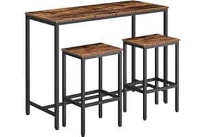 HOOBRO Bar Table and Chairs Set, 120 cm Rectangular Pub Bar Table and 2 Bar Stools, 3-Piece Breakfast Table Set for Kitchen L