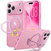 Peerock 360° Spin Magnetic Stand for iPhone 17 Pro Case, Fit for MagSafe, All Around 4X Military-Grade Protection, Full Camera Protection,Anti-Slip Slim Phone Case for iPhone 17 Pro 6.3", Chalk Pink