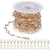 PATIKIL Copper Jewelry Chain, 16Ft 6mm White Rhinestone Beads Link Cable Chains for Necklace Earring Bracelet Findings Jewelry Making Trucker Hat Chains, Gold/White