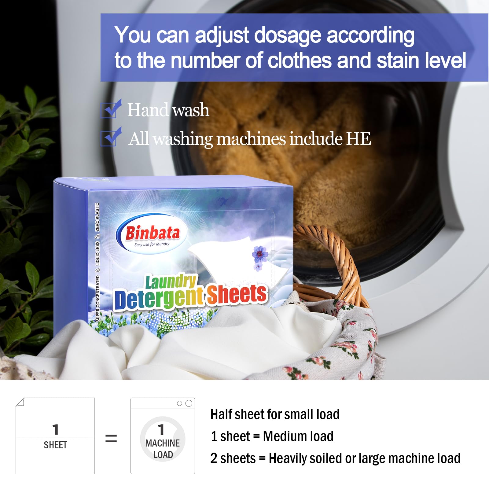 Binbata Laundry Detergent Sheets, 200 Loads Fresh Linen Scent Hypoallergenic Eco-Friendly, Biodegradable Plastic Free Liquidless Laundry Sheets Suitable for Sensitive Skin