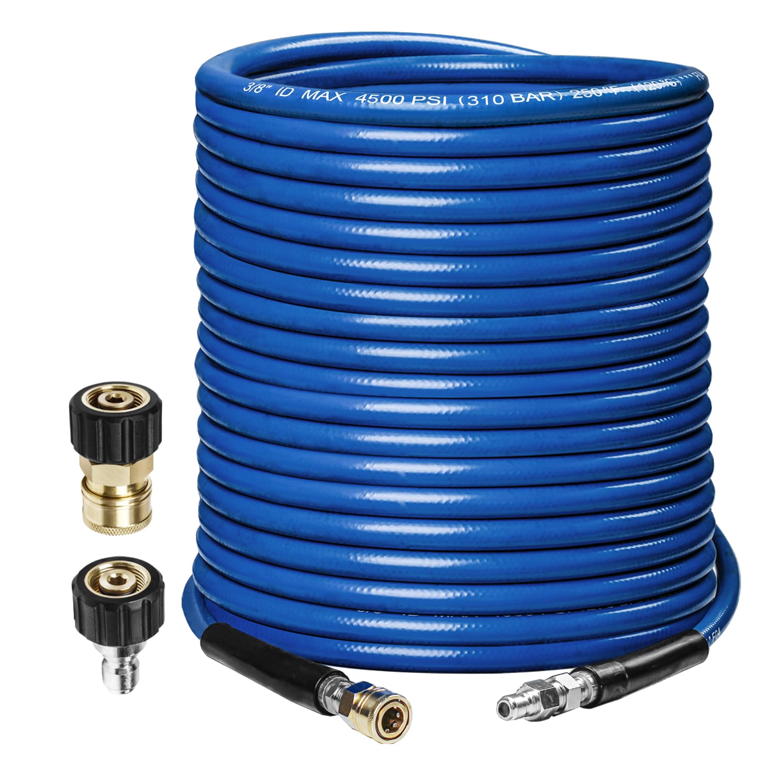 Photo 1 of WOJET Pressure Washer Hose 50ft 3/8",4500PSI Wear Resistant Replacement Hose for Gas&Electric Power Washer,Steel Braided Rubber Hose with 3/8" Quick Connect Swivel&M22 Hose Adapter for Cold&Hot Water