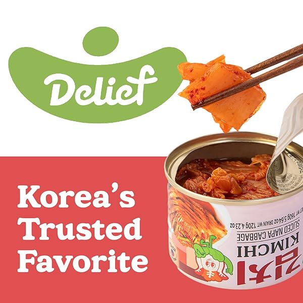 DELIEF SLICED SPICY KIMCHI – AUTHENTIC KOREAN NAPA CABBAGE, VEGAN, GLUTEN-FREE, SHELF-STABLE CANNED, NO PRESERVATIVES, 5.64 OZ/160 G (1 CAN)