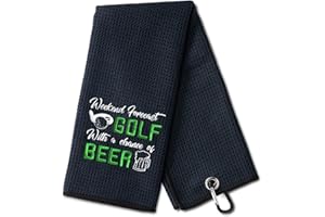 DYJYBMY Weekend Forecast Golf with a Chance of Beer Funny Golf Towel, Embroidered Golf Towels for Golf Bags with Clip, Men's Golf Accessories, Birthday Gifts for Golf Fan, Retirement Gift for Dad