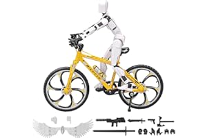 HRZPACT (Assembly Completed) T13 Action Figures, 6.3 Inch Big Dummy 13 Mountain Mini Bike Model with Multi-Jointed Movable Lucky 13 Robot Toys Set(Yellow,White)