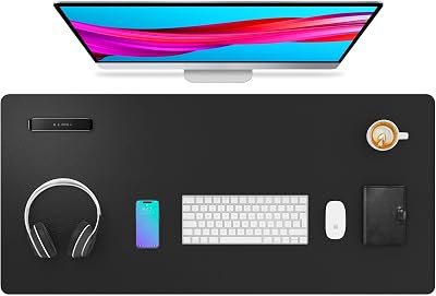 Aothia Leather Desk Mat Mouse Pad Non-Slip PU 91x43cm Black