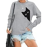 Lytiarul Cat Sweatshirts for Women Graphic Print Sweatshirt Funny Long Sleeve Shirt Cute Pullover Lightweight Hoodie Tops