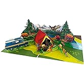 SOUL POP UP Camping Pop Up Card – 3D Nature Tent Scene with Camper Van, Dogs, Mountains and River – Birthday, Father’s Day, Adventure Greeting Card for Him, Outdoor Lovers, Dog Dads, Men