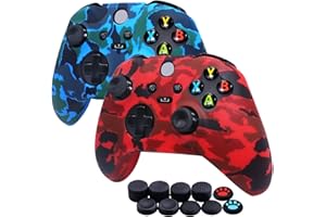 [2 Pack] Jusy Compatible with Xbox Series X/S Controller Soft Silicone Cover Skin, Sweat-Proof Dust-Proof Anti-Slip Case Cover Protective Accessories Set, with 10 Thumb Grips (Red+Blue)