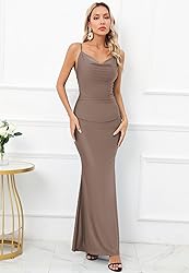 Capuffy Women Drape Neck Formal Maxi Dresses Lace