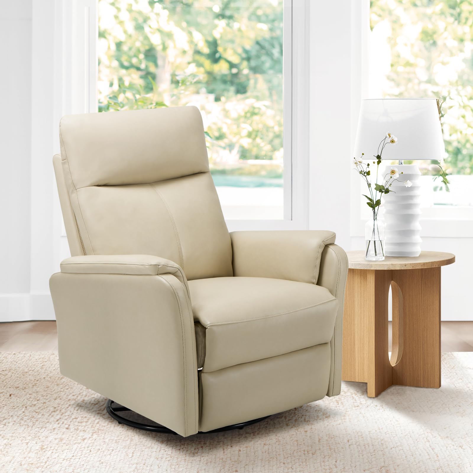 Photo 1 of ***UNKNOWN MISSING PIECES*** MISSING BOX**MALOL Modern Leather Swivel Rocker Recliner – Glider Reclining Chair with Footrest, Wide Seat Cushion & Comfortable Support for Living Room, Nursery, Bedroom, White
