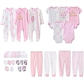 MAMIMAKA Newborn Layette Gift Set 27-Piece Baby Girl Clothes Bodysuits, Pants Essentials and Accessories 0-12Months