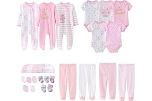 MAMIMAKA Newborn Layette Gift Set 27-Piece Baby Girl Clothes Bodysuits, Pants Essentials and Accessories 0-12Months