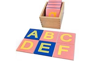 Delmach Montessori Sandpaper Letters | Uppercase | PP Wood Tiles | Vowel Consonant Color Coded | Includes Storage Box