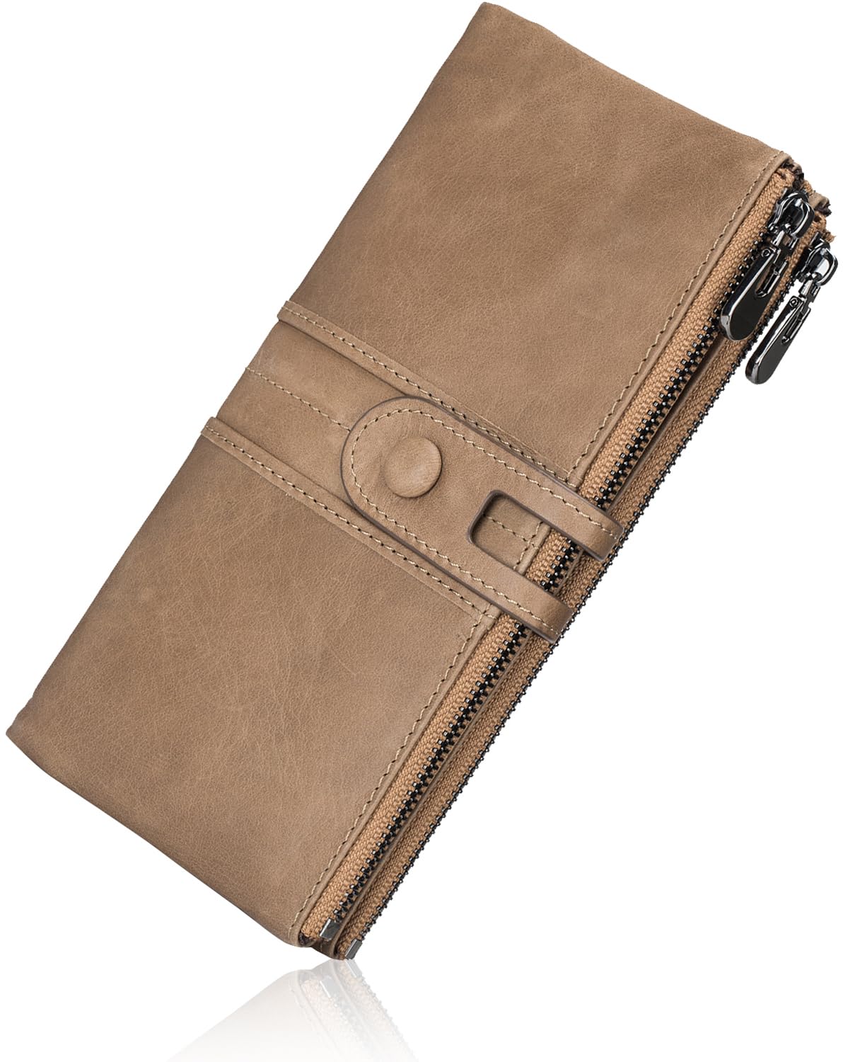 Roulens Genuine Leather Women's Wallets,Multi-Function Slim Bifold Zipper Clutch Purse,Large Capacity Card Holder with RFID Blocking