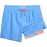 maamgic Mens Swim Trunks with Compression Liner 5 Inch Inseam Quick Dry Board Shorts with Zipper Pockets Swimming Shorts