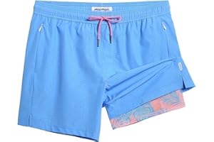 maamgic Mens Swim Trunks with Compression Liner 5 Inch Inseam Quick Dry Board Shorts with Zipper Pockets Swimming Shorts