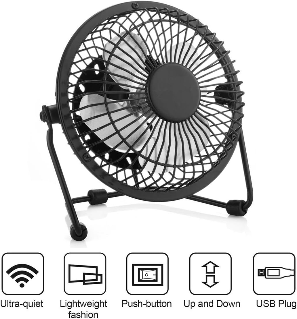 USB Desktop Fan,Tinpa Mini USB Table Desk Personal Fan, Desk Tabletop Fan(Metal Design, Quiet Operation 3.9' USB Cable), Outdoor Fan,Black