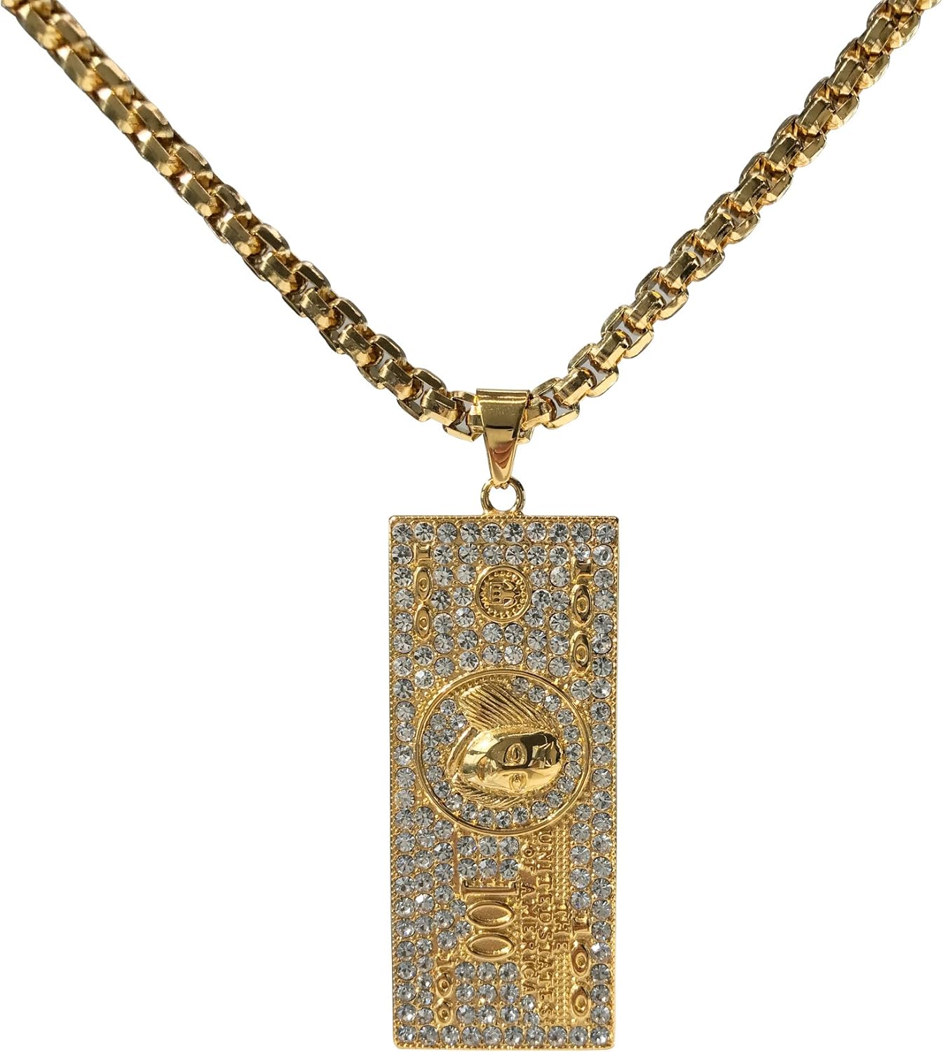 J.Shine Men Small Size Rocky Necklace Gold Tone Stainless Steel Dollar