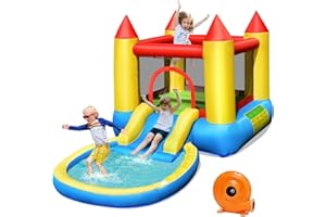 Costzon Inflatable Water Slide Bounce House with Ball Pit & Splash Pool, Bouncy Jump Castle for Kids Backyard Fun with 480w Blower, Blow up Water Slides Inflatables for Kids Outdoor Party Gifts
