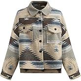 VIEWON Womens Aztec Print Shacket Jacket Western Long Sleeve Button Down Lightweight Casual Lapel Shirt Blouses Tops