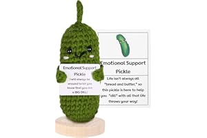 FauKait Handmade Emotional Support Pickle Gift, Cucumber Crochet Doll Inspirational with Wooden Base, Cute Pickle Knitting Doll Ornaments Funny Pickle Toy for Women, Boys,Girls Decoration