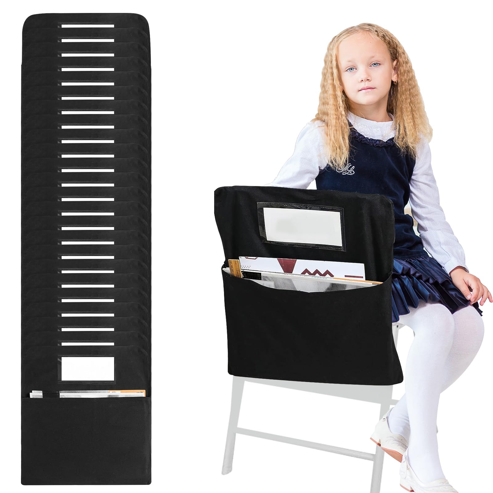 Classroom Chair Organizer - Large Pockets with Name Tags, 16.14" x 19.68" (24), Suitable for Kindergarten, School, Home