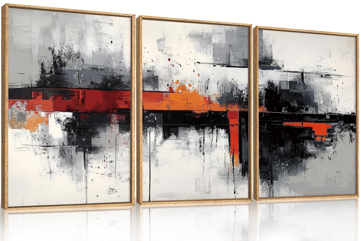 Photo 1 of HOURIA Modern Abstract Framed Canvas Wall Art Set,Neutral Black and Orange Wall Decor,Textured Gray White Wall Painting,Pastel Strokes Art Prints for Living Room, Bedroom, Farmhouse-16 x24 x3
