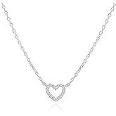 PAVOI CZ Dainty Heart Pendant Necklace for Women, White Gold, W
