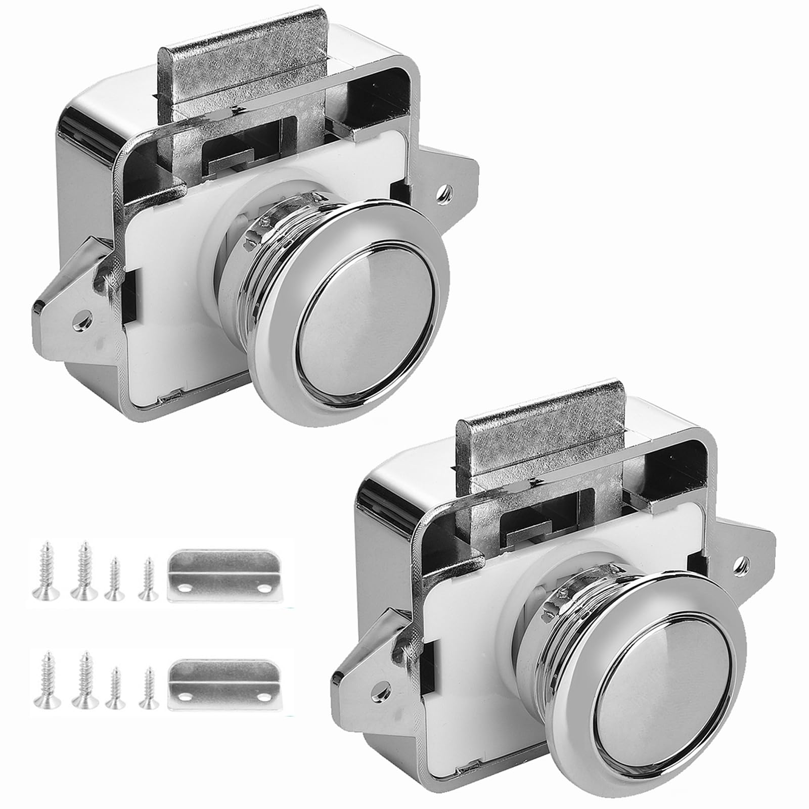 2 Pack Push Button Latches Locks Replacement Keyless Door Lock Keyless Cabinet Door Catch Lock for Caravan Motorhome Camper Van Latch Cupboard (Sliver)