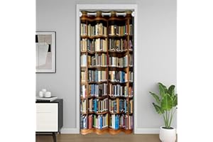 jejeloiu 34"x80" Books Door Curtain for Doorway Privacy Kids Vintage Library Bookshelf Closet Door Cover for Bedroom Living Room Students School
