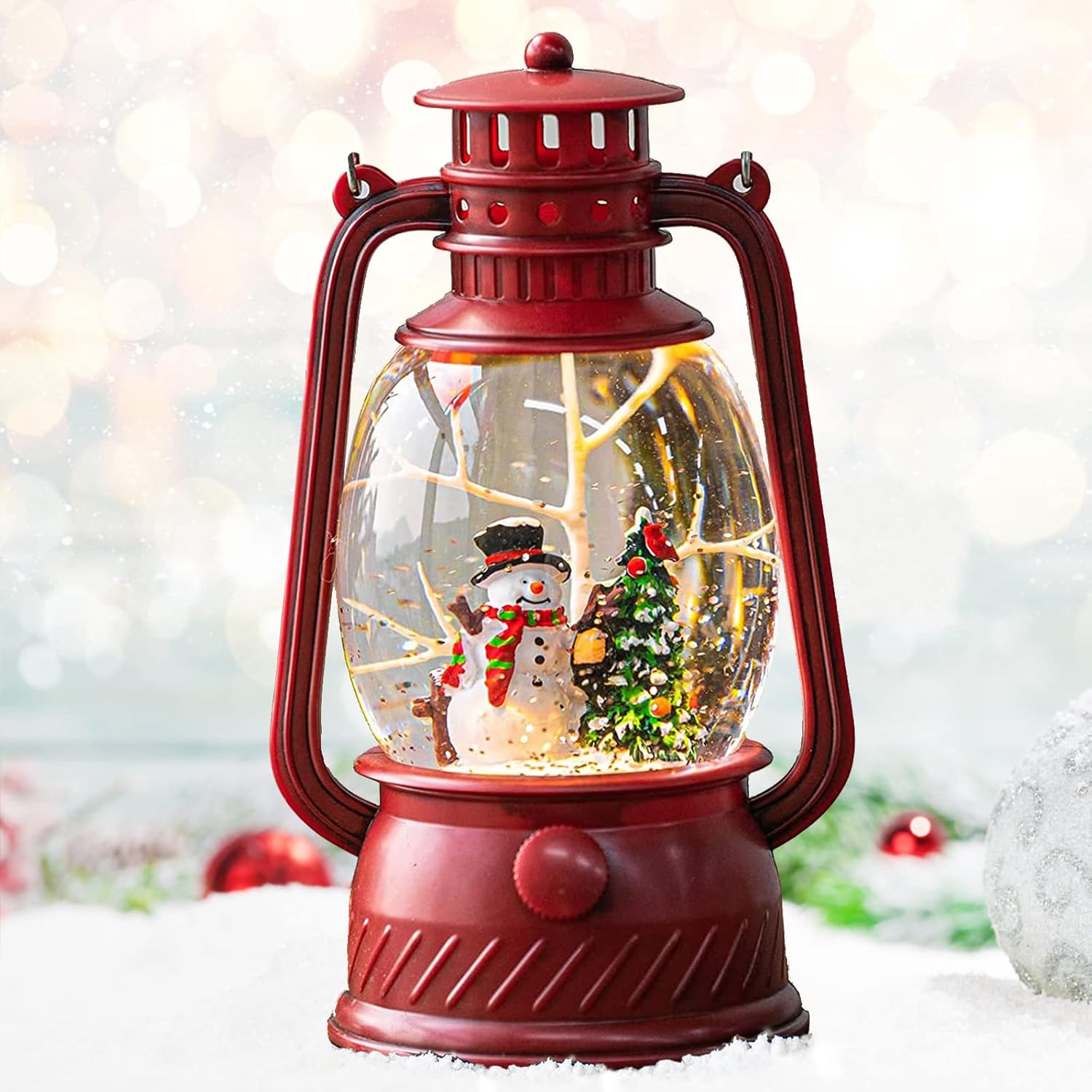 Snow Globes - Christmas Musical Red Snow Globes, Swirling Glitter Snow Globe Lantern, Snowman Ornaments, Christmas Decoration for Home, Gifts for Women…
