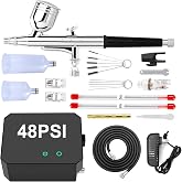 Gocheer Airbrush Kit with Air Compressor, 48 PSI(Black） | High Pressure Air Brush Non-Clogging with 0.2/0.3/0.5mm Nozzle/Cleaning Sets, Ideal for Painting,Modeling, Cake Decor, Makeup