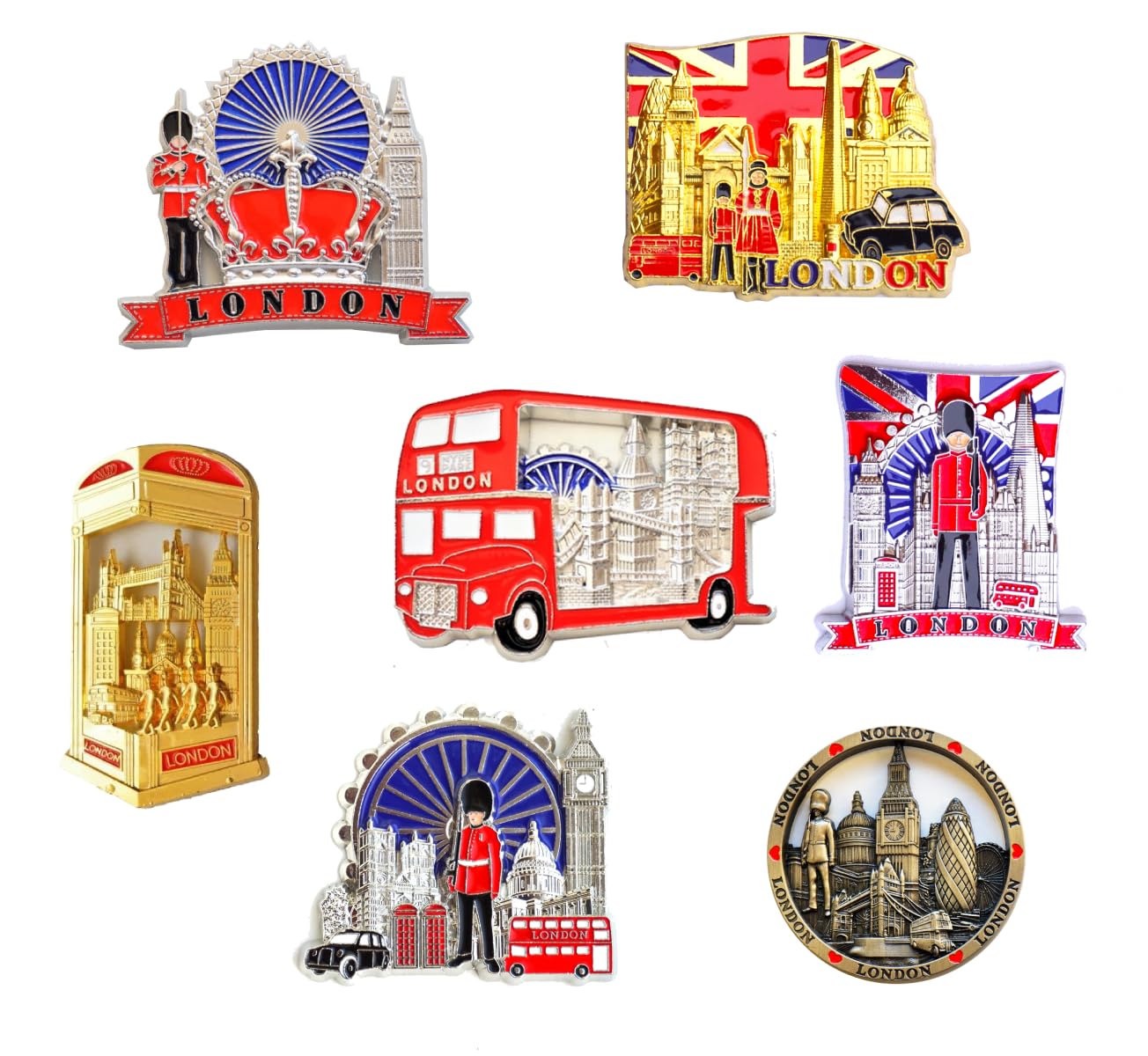 Best Mix of London Icons Design Set of 7 Metal Fridge Magnets