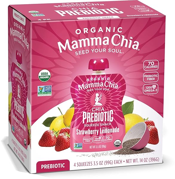 MAMMA CHIA STRAWBERRY LEMONADE ORGANIC PREBIOTIC SQUEEZE SNACK, NON GMO, NO ADDED SUGAR, 14 OUNCES (PACK OF 6)