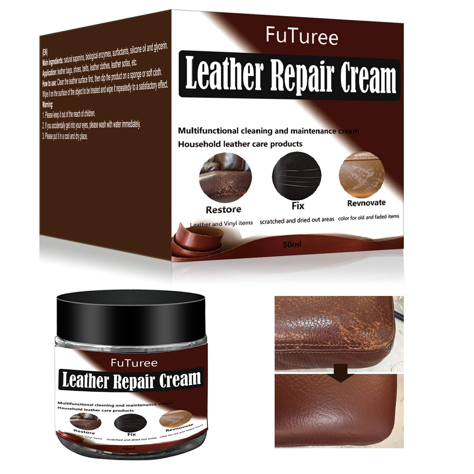 Leather Repair Cream,Leather Restorer,Leather Repair Kit,Brown Leather Recoloring Balm for Renewing,Repairing & Restore Aged, Faded, Peeling and Scratched Couches, Sofa,Car Seats, Furniture,Shoes