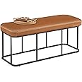 VASAGLE EKHO Collection - Storage Bench for Entryway, Ottoman Bench with Steel Frame, 43.3-Inch Wide, Synthetic Leather, Living Dining Room, Mid-Century Modern, Loads 660 lb, Caramel Brown ULOM085K01