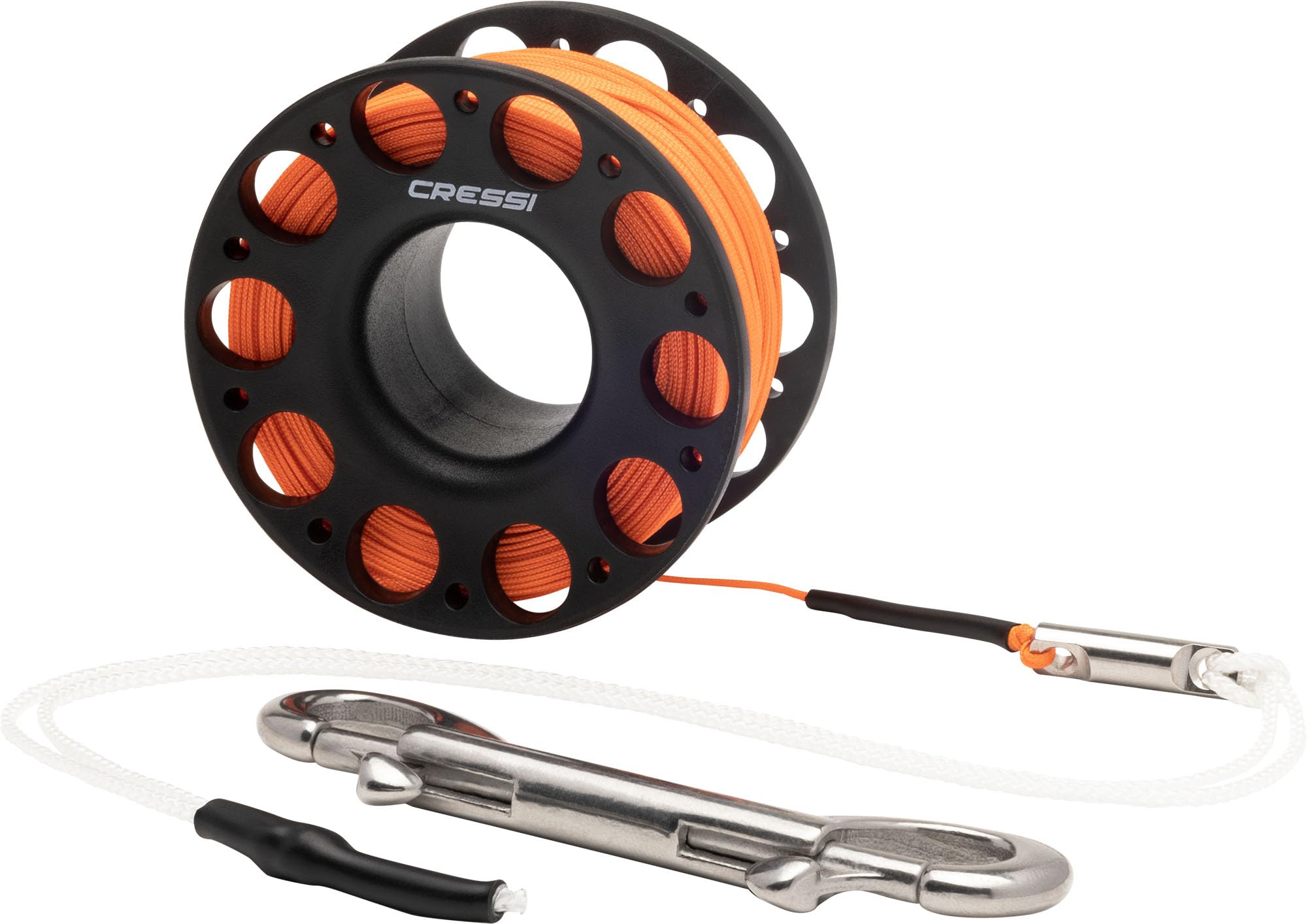 Cressi Finger Spool w/SS Bolt Snap 15m Black - Technical Finger Coil Complete with Cable and Clip Carabiner for Diving, Black, 15m, Adult Unisex
