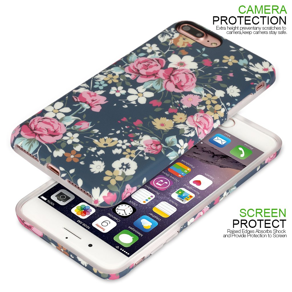 Nasousa iPhone 7 plus for Girls,Floral case,IMD Printing Slim-Fit Ultra-Thin Anti-Scratch Shock Proof Dust Proof Anti-Finger Print TPU Case for iPhone 7 plus(5.5 inch)(Vintage Roses)