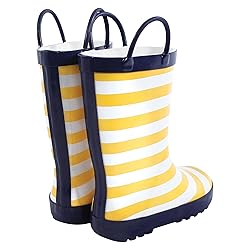 Hudson Baby Kids Rain Boots, Yellow Navy Stripe, 4
