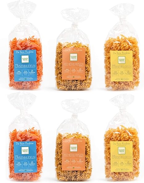 Clever Pasta 6-er Pack Linsen-, Kichererbsen-, Erbsennudeln (6 x 250 g)