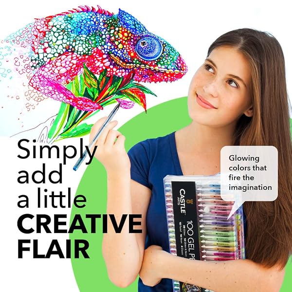 CASTLE ART SUPPLIES 100 GEL PENS FOR ADULT COLORING SET | DRAWING, SCRAPBOOKS, JOURNALS | AMAZING COLORS, EFFECTS – SWIRL, GLITTER, NEON, PASTEL, METALLIC – WITH SMOOTH, FINE TIPS