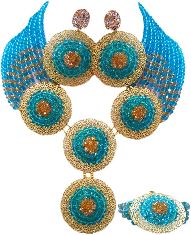 aczuv African Beads Jewelry Set Nigerian Wedding Necklace and Earrings for Women