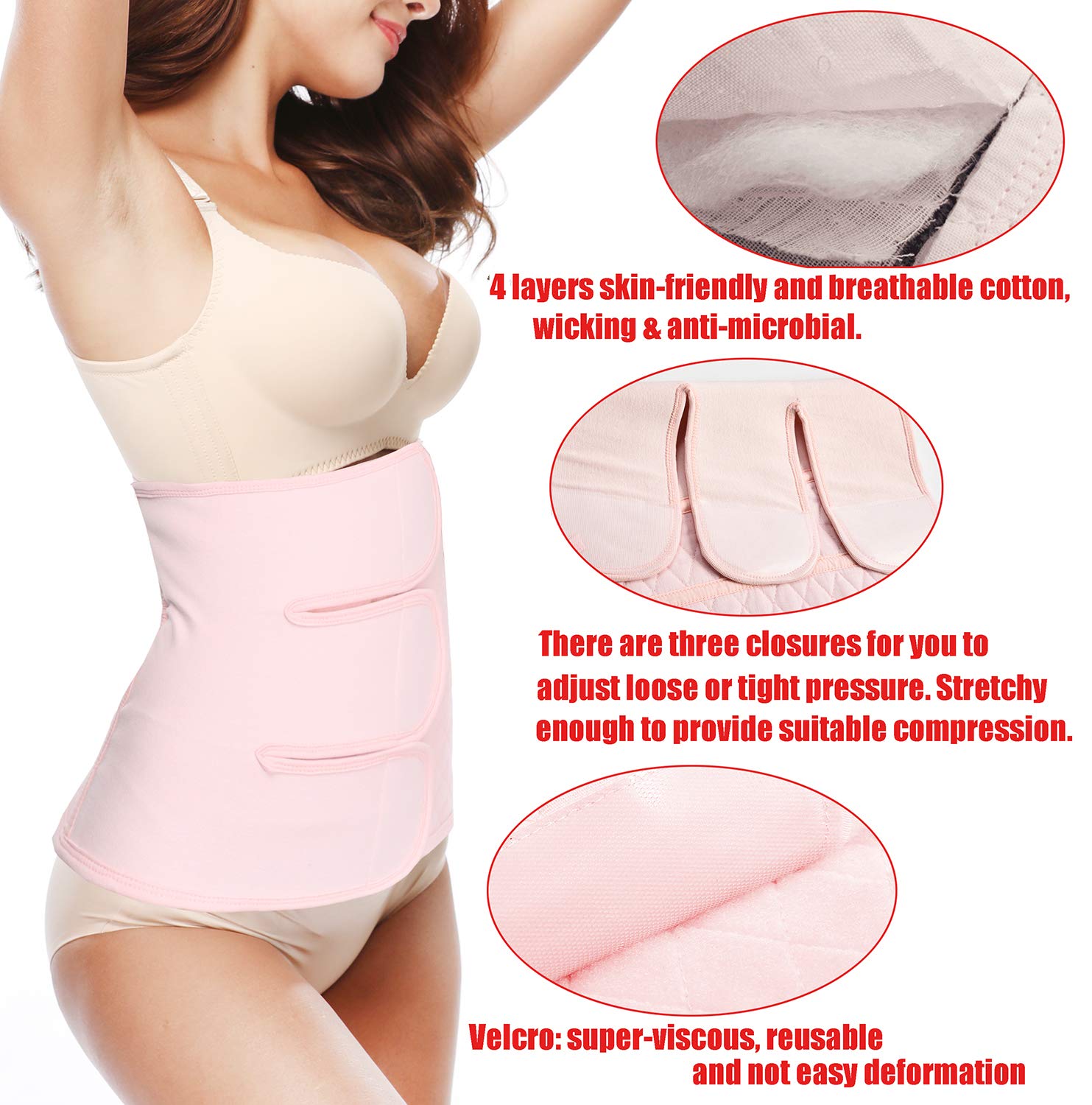 Chongerfei Postpartum Belly Wrap Band Shapewear Maternity Support Girdle Belt C Section Pink