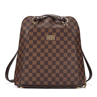brown checkered backpack