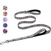 Hikiko 6FT Dog Leash Padded Double Handle with Designed Pattern | Heavy Duty Traffic Handle Extra Control,Special Beige Plaid Pattern,360&deg; Rotating Clasp,for Medium Large Dog