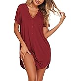 Ekouaer Women V Neck Button Down Nightgown