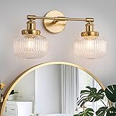 2-Lights Bathroom Light Fixtures, Gold Vanity Light, Industrial Bathroom Light Fixture Over Mirror with Clear Striped Globe S